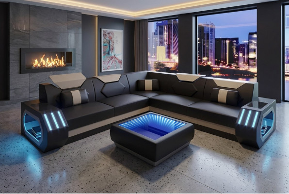 Ecksofa Liederpölster Design Wunnzëmmer Eckcouch Couch Sofa L Form Wunnlandschaft