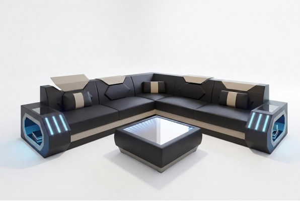 Ecksofa Liederpölster Design Wunnzëmmer Eckcouch Couch Sofa L Form Wunnlandschaft