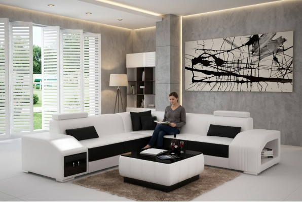 Design Eckcouch Wunnzëmmer Ecksofa Liederpolster Couch Sofa L Form