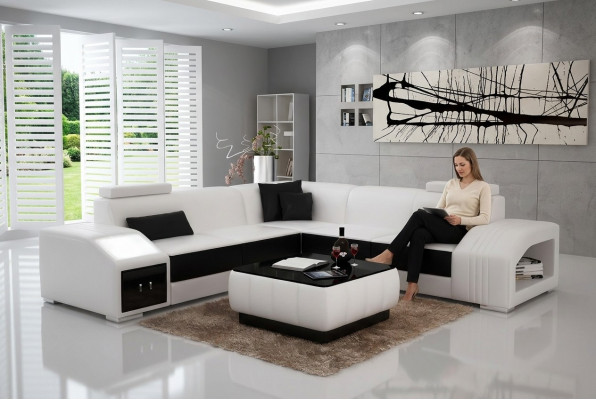Léierpolster Design Ecksofa Canapé Sofa L Form Wunnlandschaft Wunnzëmmer Eckcanapé
