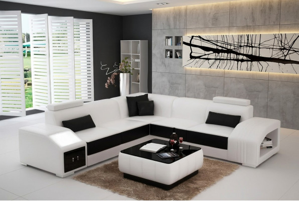 Léierpolster Design Ecksofa Canapé Sofa L Form Wunnlandschaft Wunnzëmmer Eckcanapé