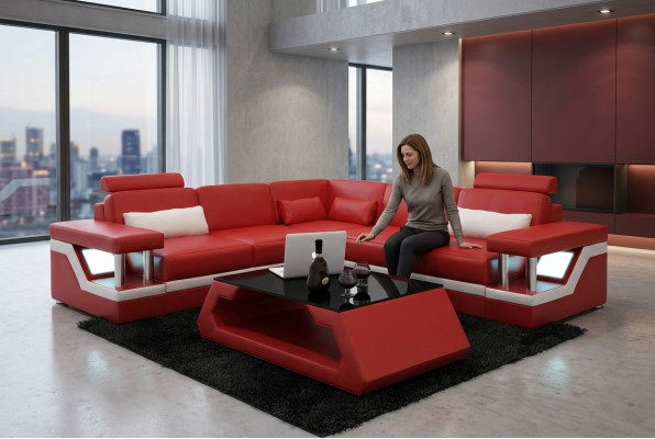 Eckcouch Design Ecksofa Wunnzëmmer Miwwelen Liederpolster Couch Sofa