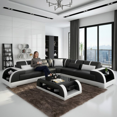 Design Sofa Miwwel Eckcouch Ecksofa Wunnzëmmer Liederpolster Couch