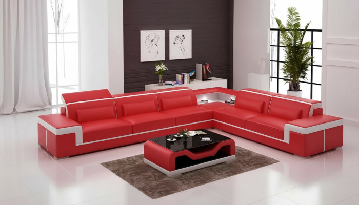 Design Wunnzëmmer Ecksofa Miwwelen Eckcouch Ledercoussin Couch Sofa L Form + Dësch