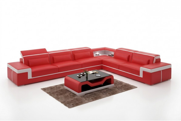 Design Wunnzëmmer Ecksofa Miwwelen Eckcouch Ledercoussin Couch Sofa L Form + Dësch