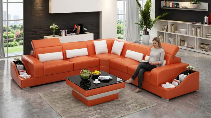 Design Miwwel Ecksofa Wunnzëmmer Eckcanapé Liederpolster Couch Sofa