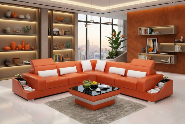 Design Miwwel Ecksofa Wunnzëmmer Eckcanapé Liederpolster Couch Sofa