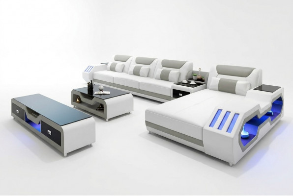 Ledercouch LED beliicht Designer Eckcouch Polster Eckgarnitur Sofa 2stéckeg