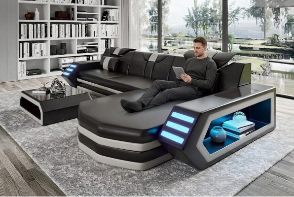 Design Ecksofa Wunnzëmmer Miwwelen Eckcouch Liederpolster Canapé Sofa