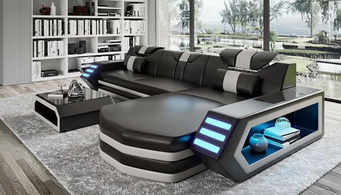 Design Ecksofa Wunnzëmmer Miwwelen Eckcouch Liederpolster Canapé Sofa
