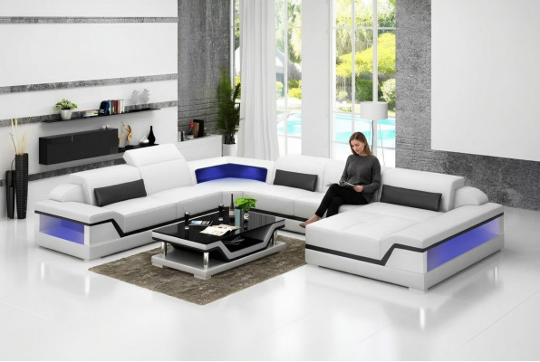 Ledersofa Ecksofa U-Form Modern Sofa Wunnlandschaft Ledercouch