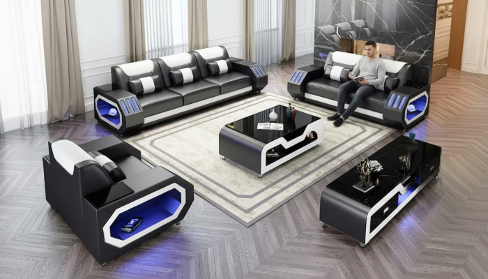 Modern Ledersofa Garnitur Couch Polstersofa Garniture Ledersofa Sideboard Nei