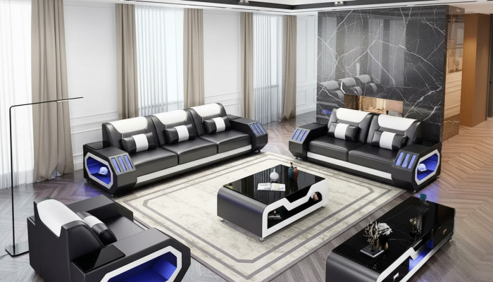 Modern Ledersofa Garnitur Couch Polstersofa Garniture Ledersofa Sideboard Nei