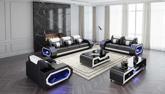 Sofagarnitur 321 Sëtz Modern Sofa Ledersofa Designer Sofa Wunnlandschaft Nei