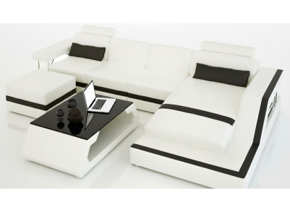 Ledercanapé Eckcanapé L Form Couchdësch Pouf Wohnlandschaft Modern Canapé 3tlg nei