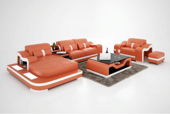 Moderne Eckcouch Couch an L-Form Dekosessel, Salon Dësch, Hocker, Eckcouch, Polstersëtz