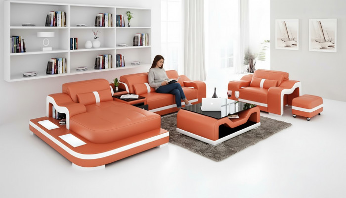 Designer Sofa Ecksofa L-Form Fauteuil Sëtzkëssen Polster Wunnlandschaft Ledersofa