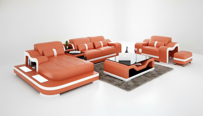 Designer Sofa Ecksofa L-Form Fauteuil Sëtzkëssen Polster Wunnlandschaft Ledersofa