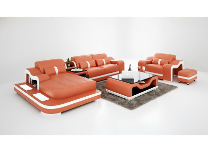 Designer Sofa Ecksofa L-Form Fauteuil Sëtzkëssen Polster Wunnlandschaft Ledersofa