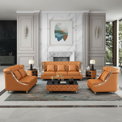 Design Wohnlandschaft Sofagarnitur 3+2 Sëtzer Ledersofa Wunnzëmmer Chesterfield