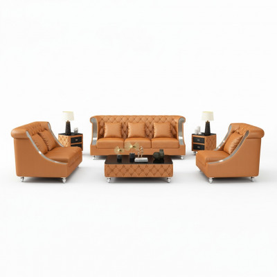 Design Wohnlandschaft Sofagarnitur 3+2 Sëtzer Ledersofa Wunnzëmmer Chesterfield