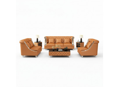 Design Wohnlandschaft Sofagarnitur 3+2 Sëtzer Ledersofa Wunnzëmmer Chesterfield