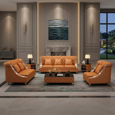 Modern Sofa Couch 3-Sëtz Chesterfield Liederdivan Dräisëtzer Couchen