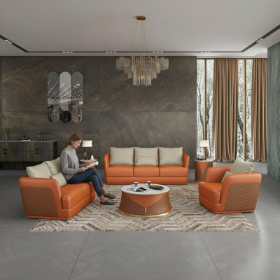 Italienesch Designer Wunnzëmmer Miwwelen Ledersofa Canapé Garnitur Sofa Canapé Set