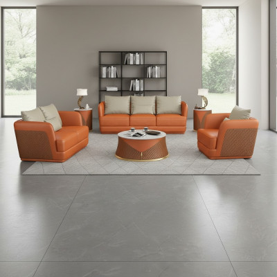 Italienesch Designer Wunnzëmmer Miwwelen Ledersofa Canapé Garnitur Sofa Canapé Set