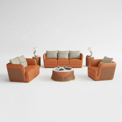 Italienesch Designer Wunnzëmmer Miwwelen Ledersofa Canapé Garnitur Sofa Canapé Set