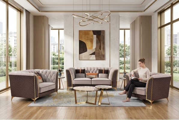 Exklusiv Gepolstert Miwwelen 32-sëtzeger Canapé Garnitur 2tl. Designer Wunnlandschaft