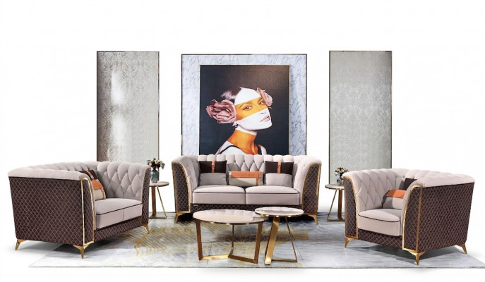Exklusiv Gepolstert Miwwelen 32-sëtzeger Canapé Garnitur 2tl. Designer Wunnlandschaft