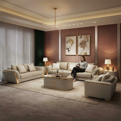 Design Wunnlandschaft Sofagarnitur 3+2 Sëtzer Ledersofa Wunnzëmmer