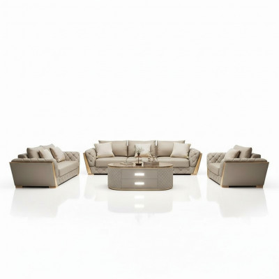 Design Wunnlandschaft Sofagarnitur 3+2 Sëtzer Ledersofa Wunnzëmmer