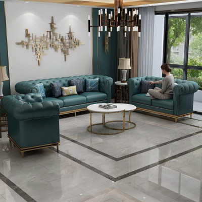 Chesterfield Canapé-Garnitur Couch Polster Sofa 6tlg. Wunnzëmmer Set Dëscher