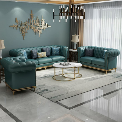Chesterfield Canapé-Garnitur Couch Polster Sofa 6tlg. Wunnzëmmer Set Dëscher