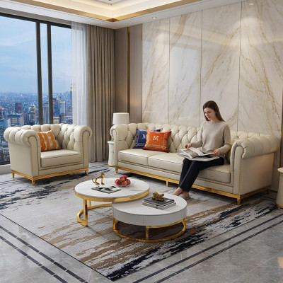 Design Wunnlandschaft Sofagarnitur 3+1 Sëtzer Ledersofa Wunnzëmmer