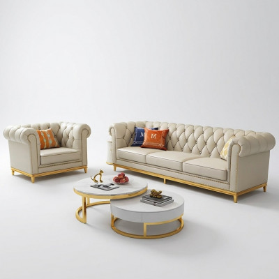 Design Wunnlandschaft Sofagarnitur 3+1 Sëtzer Ledersofa Wunnzëmmer