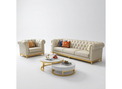 Design Wunnlandschaft Sofagarnitur 3+1 Sëtzer Ledersofa Wunnzëmmer