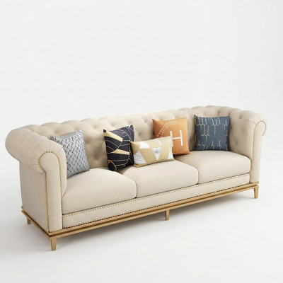 Klassesche Dräisëtzer Sofa 3 Sëtzer Design Chesterfield italienesche Stil