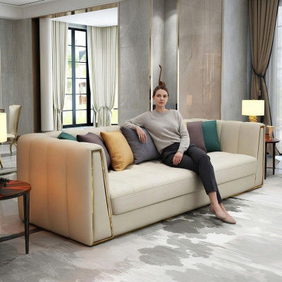 Dräisëtzer Wunnlandschaft Modern Sofa 3 Sëtzer Ledersofa Designer