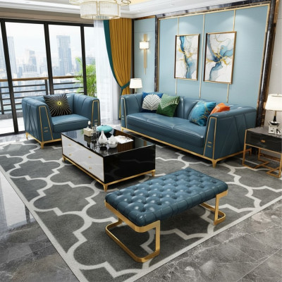 Chesterfield Exklusive Design Miwwel 3+1 Sëtzer Hocker Couch Polster Garnitur