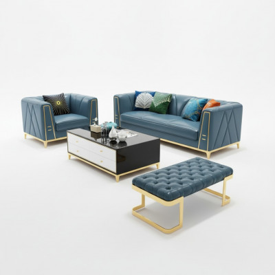 Chesterfield Exklusive Design Miwwel 3+1 Sëtzer Hocker Couch Polster Garnitur