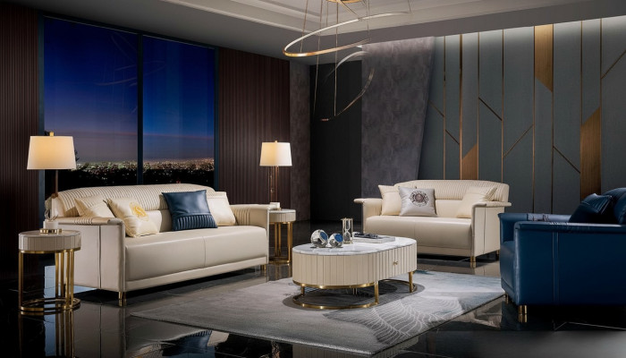 Modern Ledercanapé Polster Garnitur 2-stéck Set 3+2 Sëtz Wohnzimmer Sëtz
