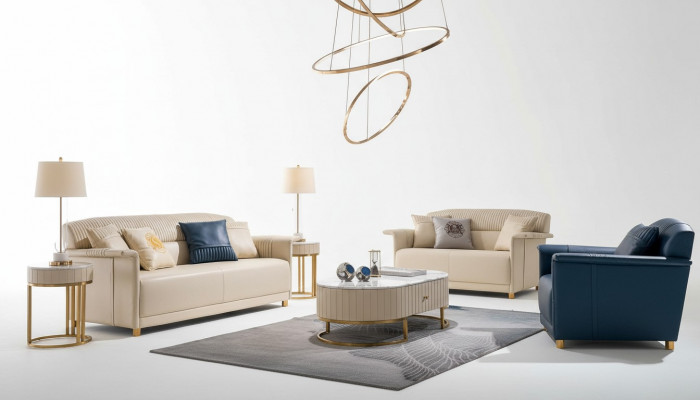 Wunnzëmmer Designer-Sofa Sofa-Garnitur 3+2+1 Plaz Ledersofa Modernes