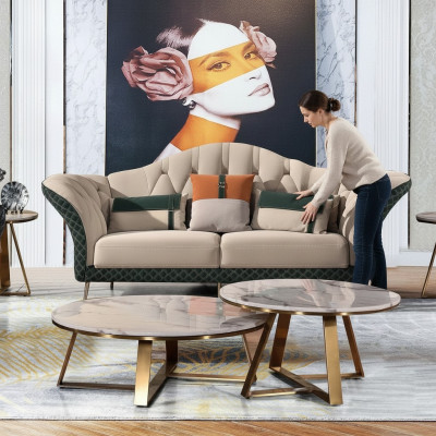 Designer Garnituren Sofa Canapé Polster Garnitur 6tlg. Set Lieder Couchtisch
