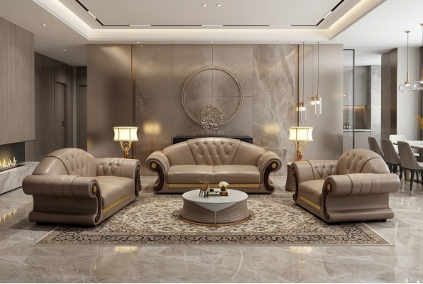Chesterfield Sofa Klassesch Couch Garnitur Couchgarnitur 3-Deel Sëtzpolster