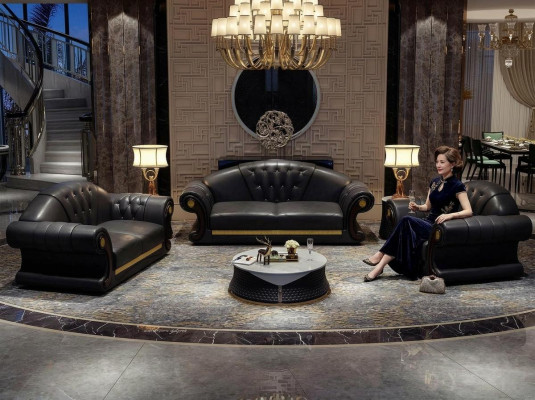 Chesterfield Sofa Garnitur Komplett Set Sofa 6-teil. Sitzkëssen Niewechen Dësch Dësch