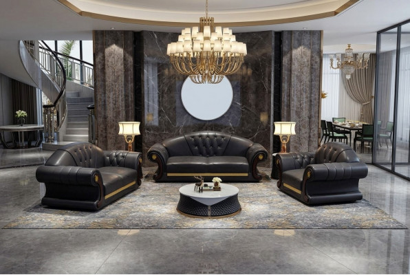Chesterfield Sofa Garnitur Komplett Set Sofa 6-teil. Sitzkëssen Niewechen Dësch Dësch