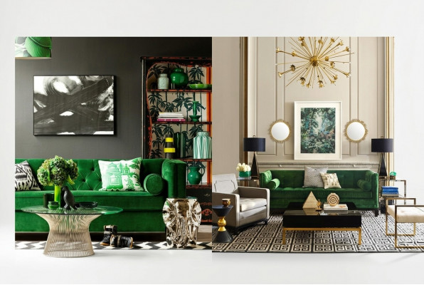 Chesterfield Dräisëtzer Stoff Wunnzëmmer Design Couchen Polster Canapé Canapéë Gréng